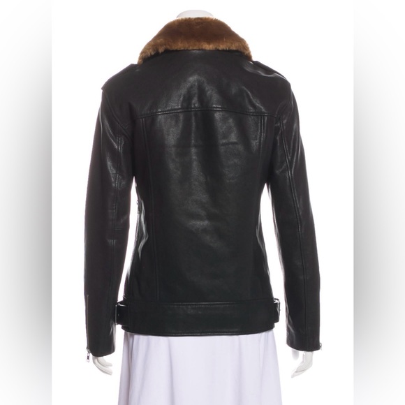 SOLD // All Saints Sherwood Leather Biker Jacket w/ Faux Fur Trim Size Small - Picture 5 of 14